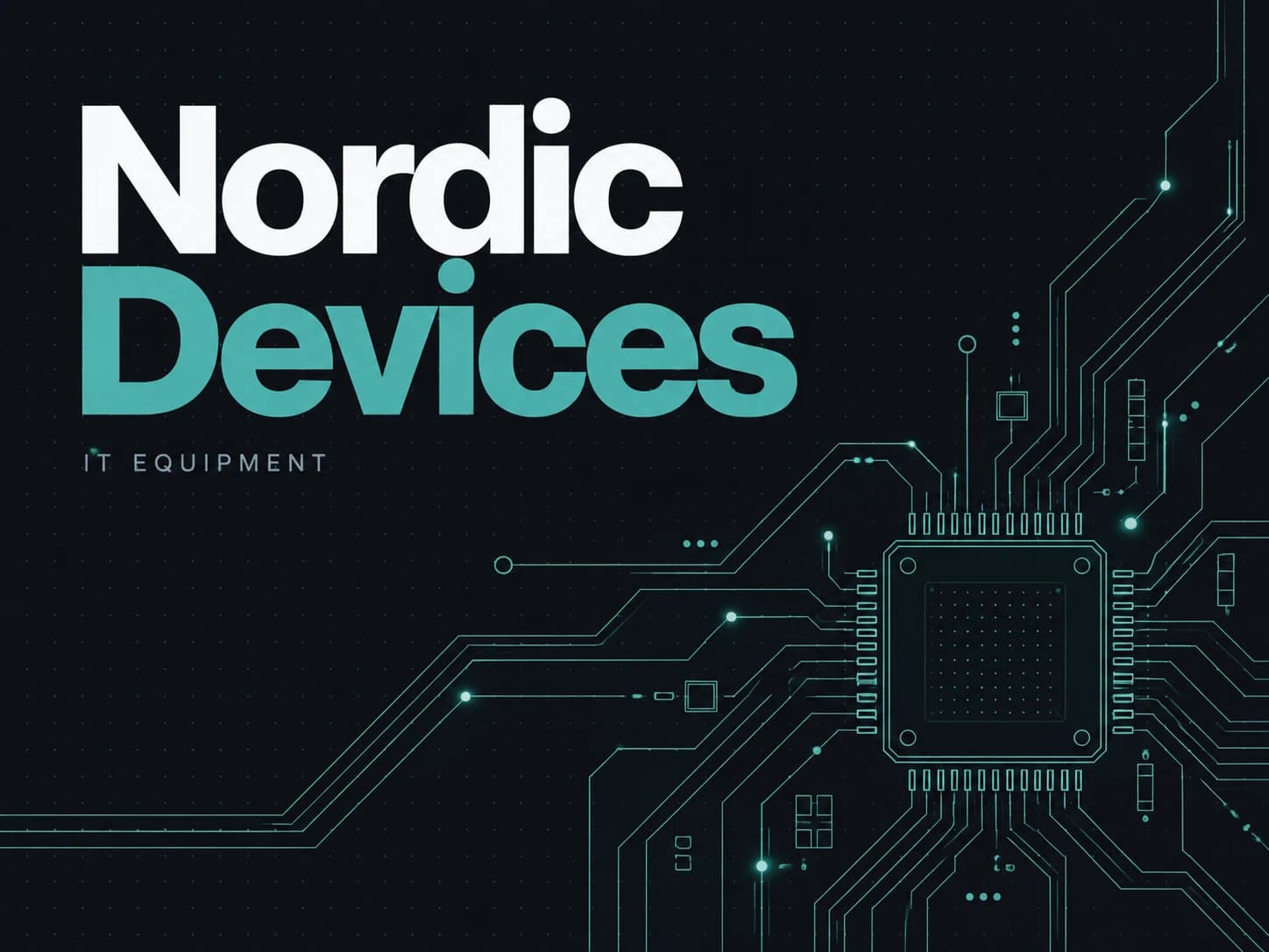 Nordic Devices — mørkeblå omslag med turkis tekst og kretskortmotiv.